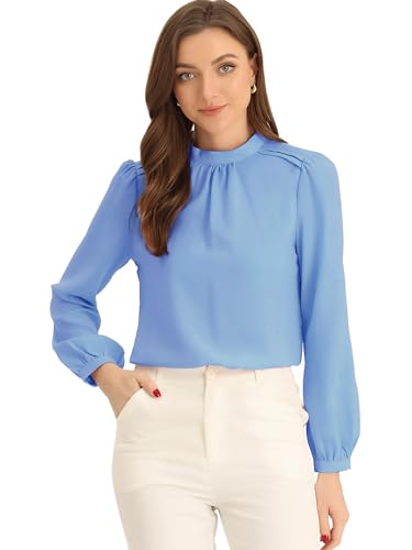 Allegra K Chiffon Shirt for Women's Work Office Mock Neck Long
